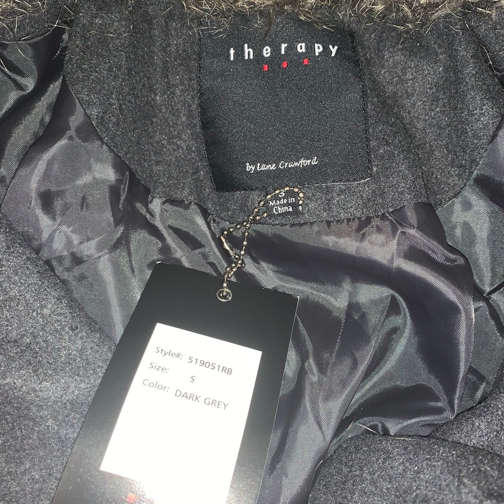 Therapy By Lane Crawford Gray Wool Faux Fur Coat B2/1 - Picture 7 of 12